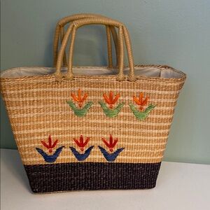 Handcrafted Straw Tote Bag with Colorful Embroidery